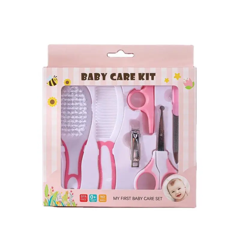 Hot selling baby care cleaning 6-piece nail clippers combination set baby safety comb brush gift box wholesale