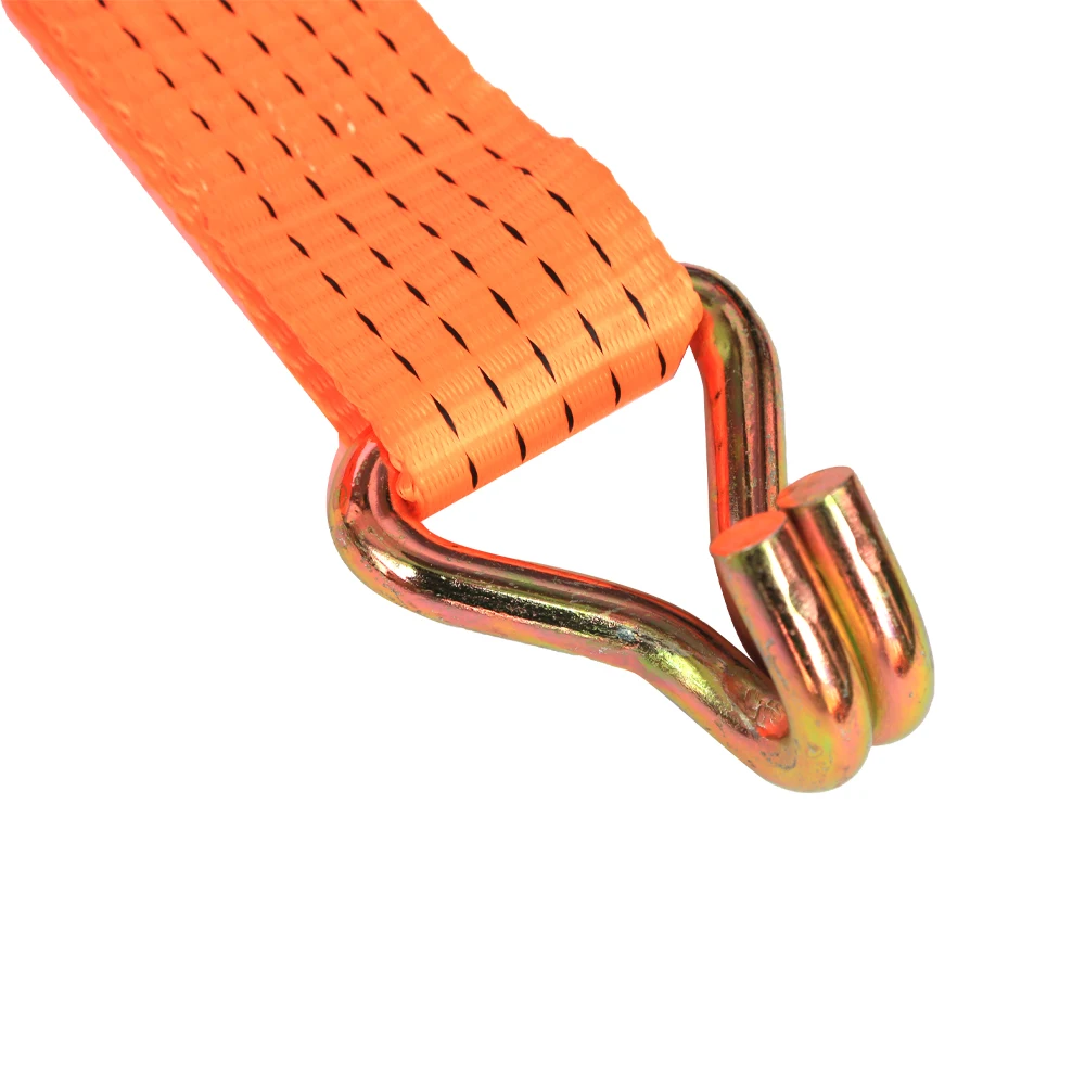 2000-5000kg orange cargo belt lashing strap tie down ratchet with double J hook car tie down straps