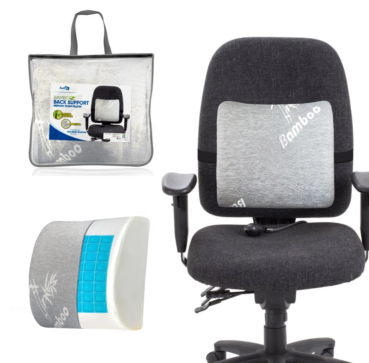 Kingworth Gel Bamboo Cushion Cover Memory Foam Lumbar Memory Foam Back Support Cushion