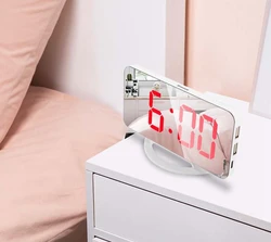 Mirror Surface Digital LED Alarm Clocks With 2 USB Port Electronic Automatic light-sensitive Plastic Clock Bedroom