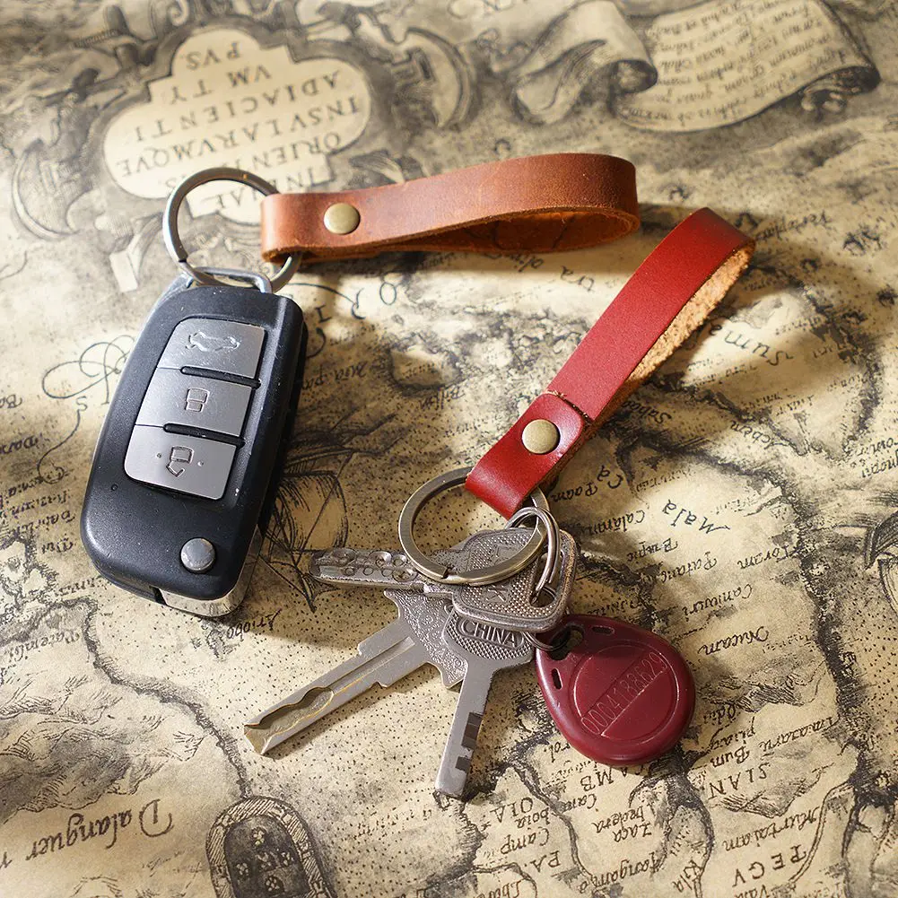 Hot sale Custom Logo Print Vintage Armband Key Chain Keyring Genuine Crazy Horse Leather Strap Keychain