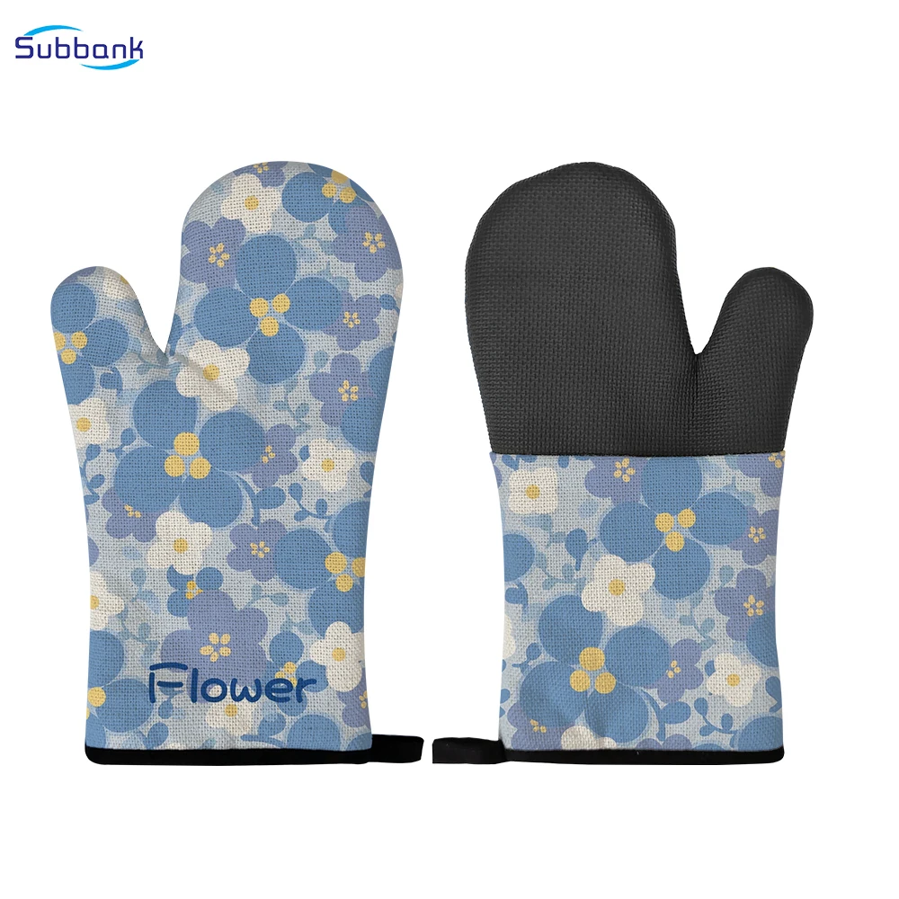 Subbank Sublimated Gloves Blanks Custom Logo Printable Linen Mitten Heat Resistant Gloves Sublimation Oven Mitt