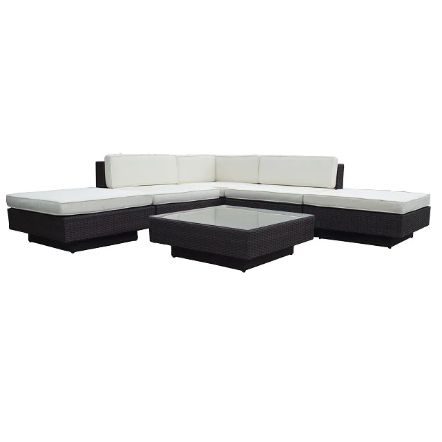 Low Price Funiture L Shaped Rattan Outdoor Garden White Sofa