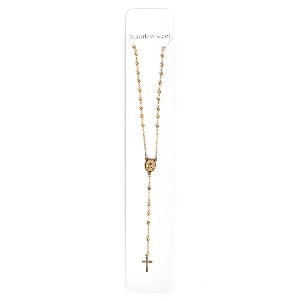 St Benedict Gold Plated Stainless Steel  Religious Long Rosaries Virgin Mary Cross Necklace Catholic Rosary