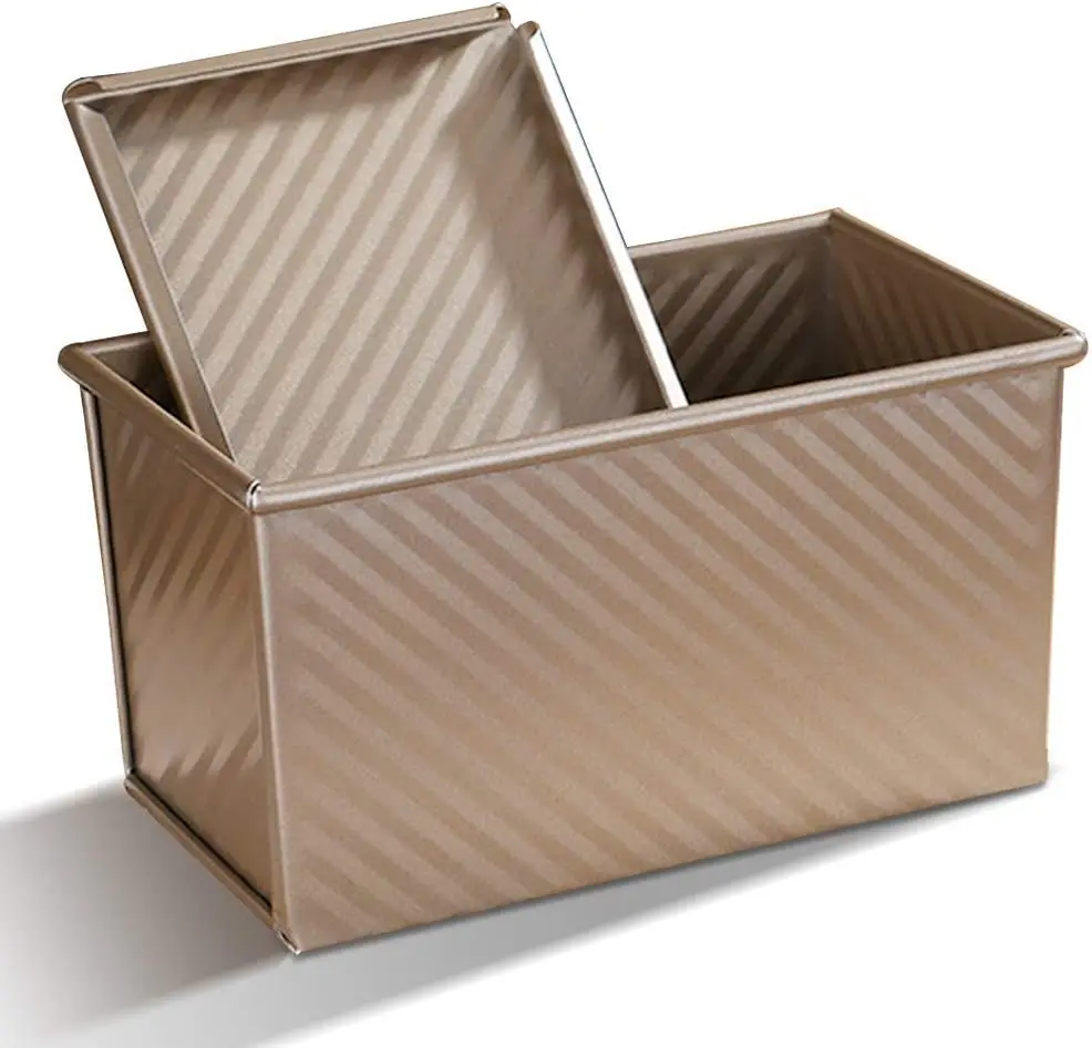 Gold Corrugated Toast Baking Oven Bread Non-Stick Bakeware 1 lb Dough Box Mold Carbon Steel Loaf Pan with Lid