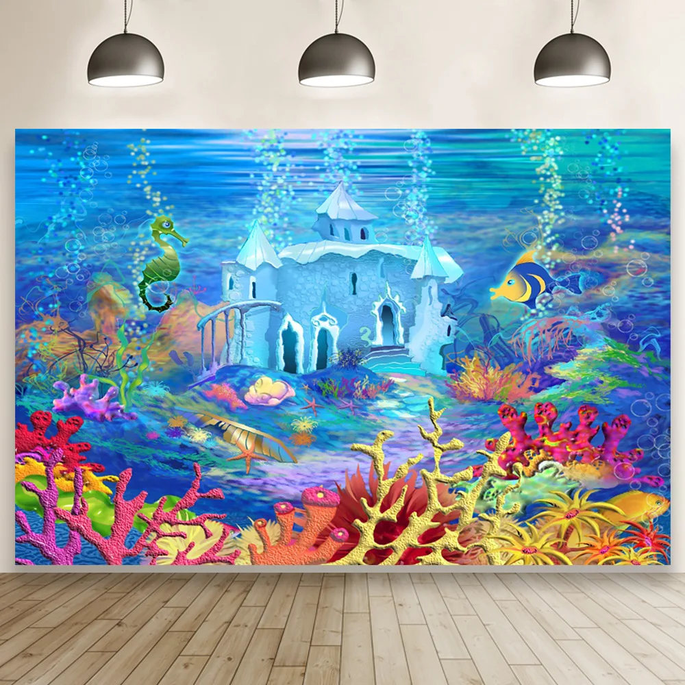 New marine fish coral 3D photo material photography background cloth decorative banner