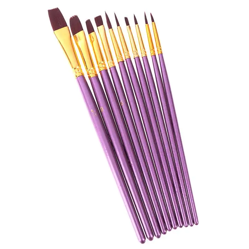Wholesale 2023 Professional Artist Paint Brushes Set 10pcs Painting Brush Kit With Different Shape Nylon Hair Wooden Handle