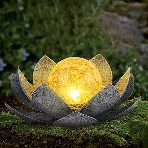 Outdoor Decorative Lighting Garden Lamp Metal Lotus Flower Petal Shape Solar Lotus Flower Light