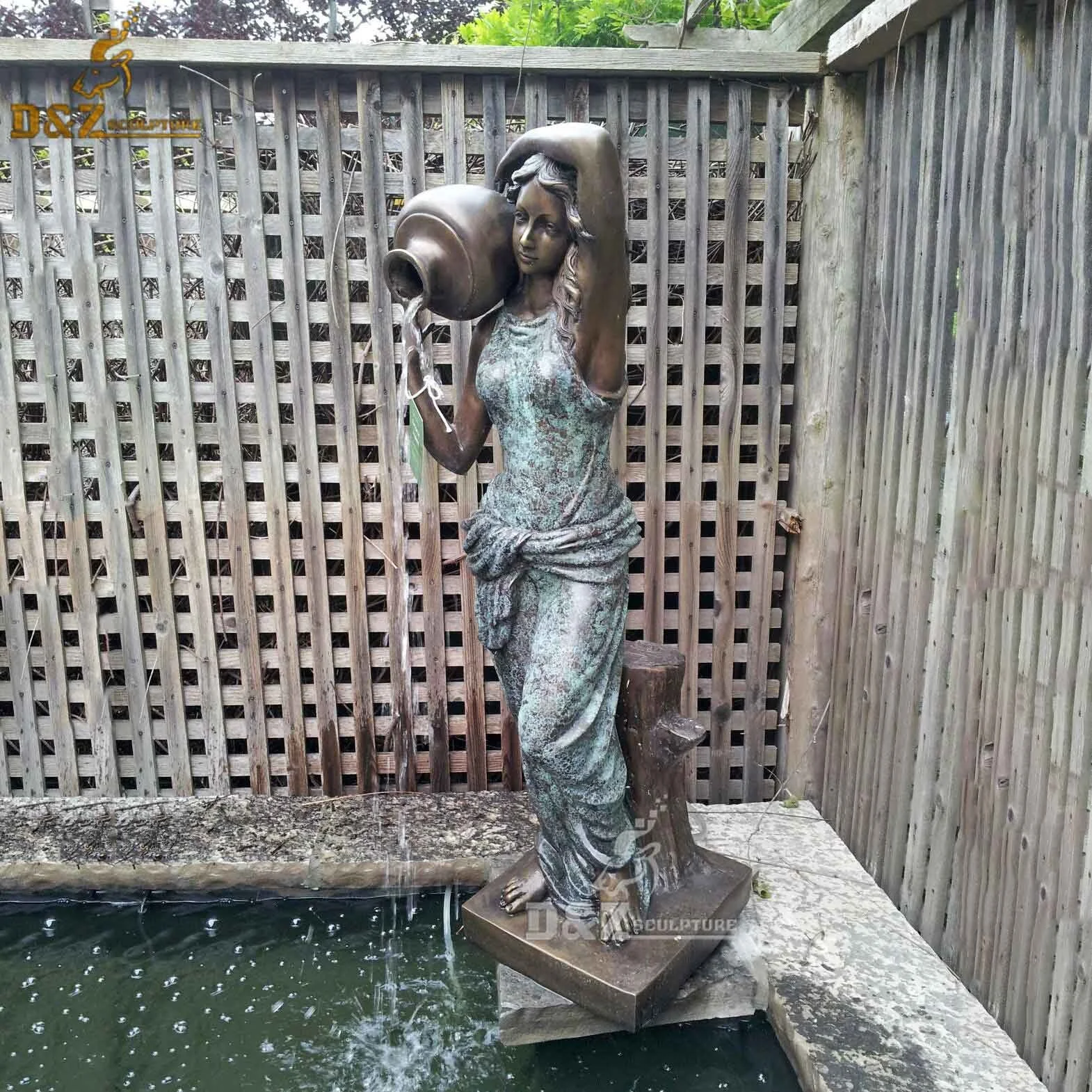 Decorative European Metal Copper Bronze Statue Lady Hold Pot Water Fountain For Sale