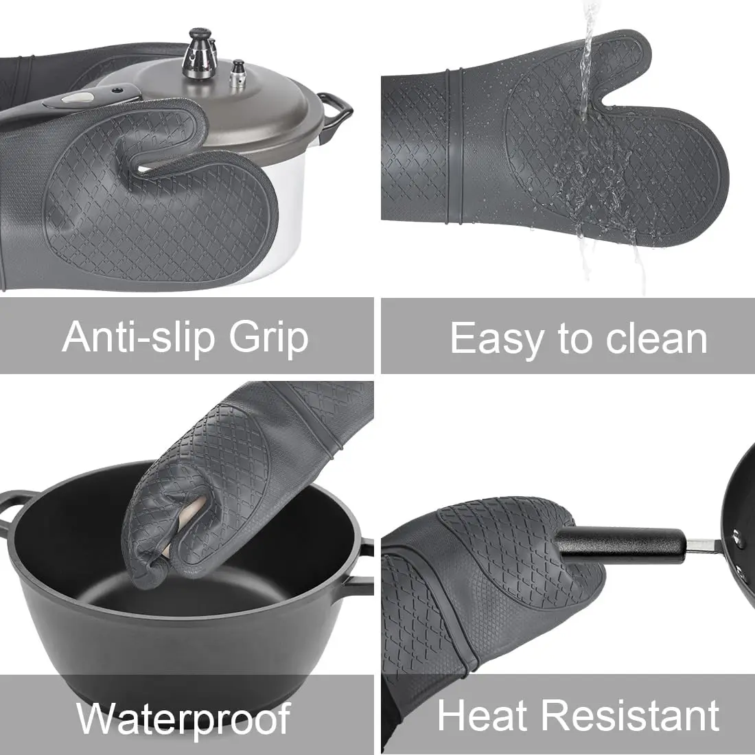 2Pcs Waterproof and Non-Slip Temperature Heat Resistant kitchen baking cooking silicon silicone oven mitts gloves set