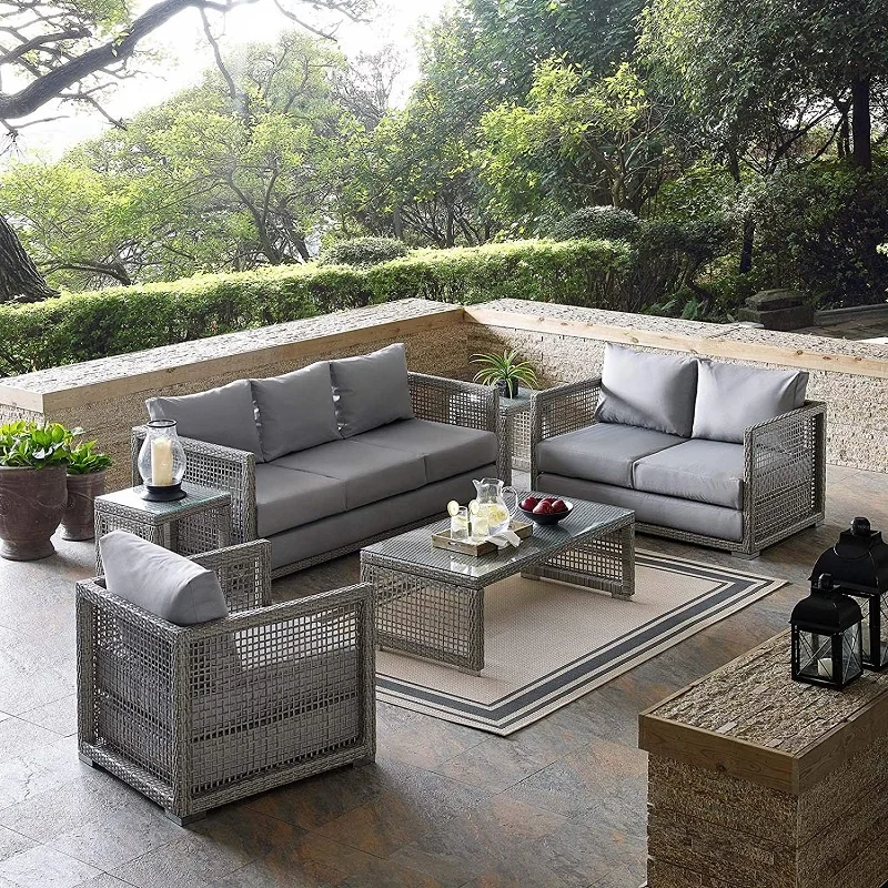 High quality Luxury Modern Patio Outdoor Furniture Wicker Cub Couch Conversation Sofa Set