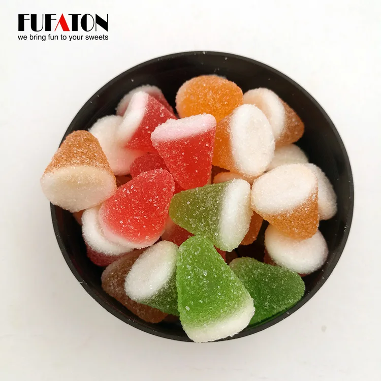 Wholesale Sugar Coated Sour Fruit shaped Jellies Candy in different size