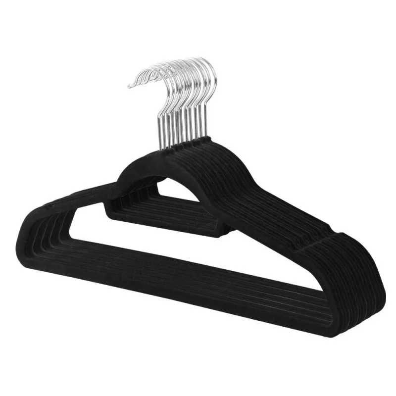 Velvet & Fabric Hangers Custom Flocked Black Coat Hangers Suit Clothing Space Saving Velvet Hanger With Anti Slip Notches