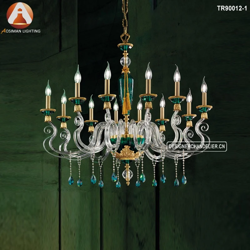 Blue And Bronze Intersecting Large Glass Classic Chandelier