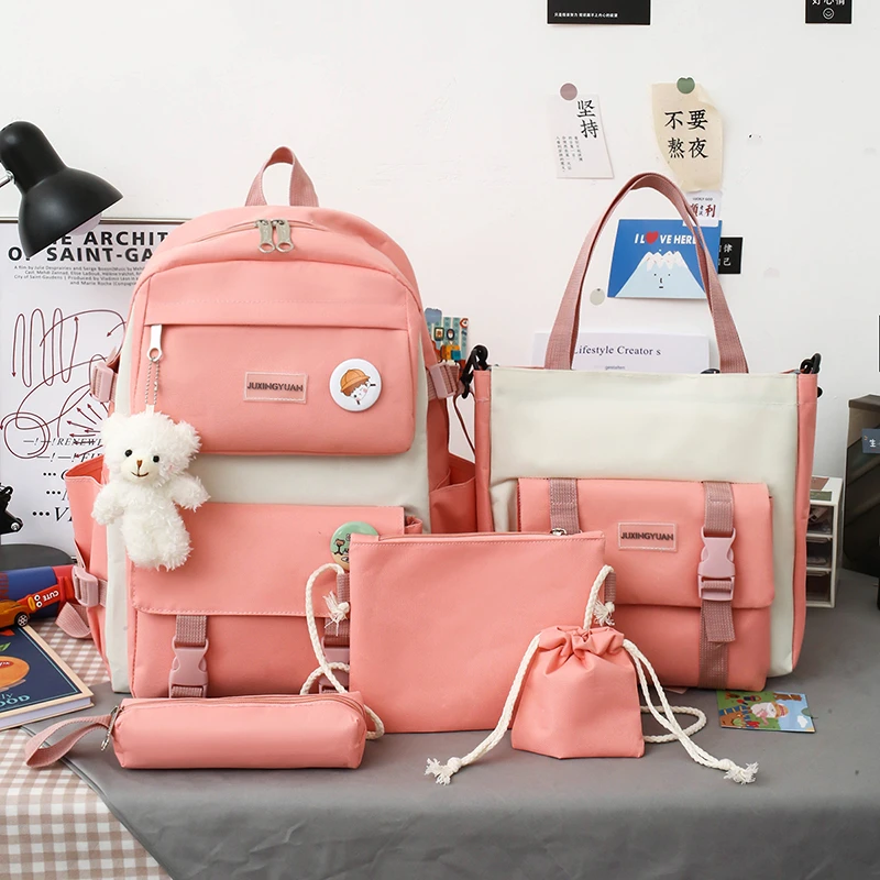 New fashion canvas lightweight durable mochila escolares 5 in 1 sets 5 pieces school student backpacks for boys girls