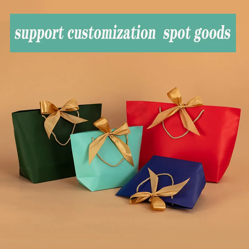 customization gift wrap and bow set pull up gift ribbon bow paper shopping packing bag with ribbon handle