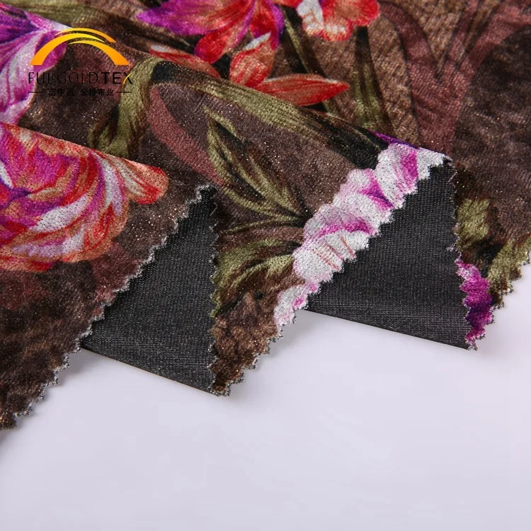 New arrivals KS span gold foil flower designs textile velour fabric for garment painting