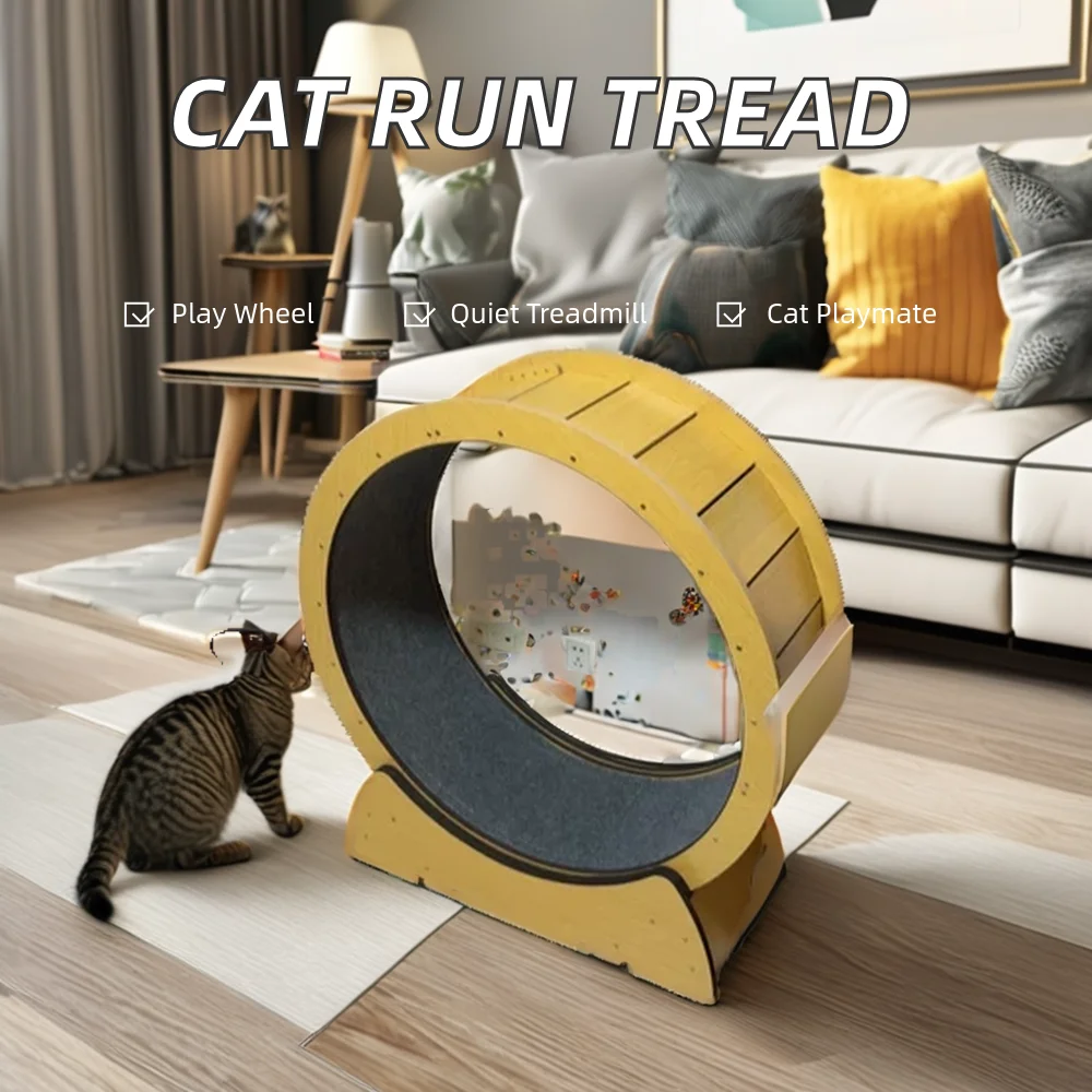 Cat Tread Exercise Running Wheel Sustainable Fiber Board Cat Treadmill Interactive Anti-depression Wooden Wooden Wheels for Toys