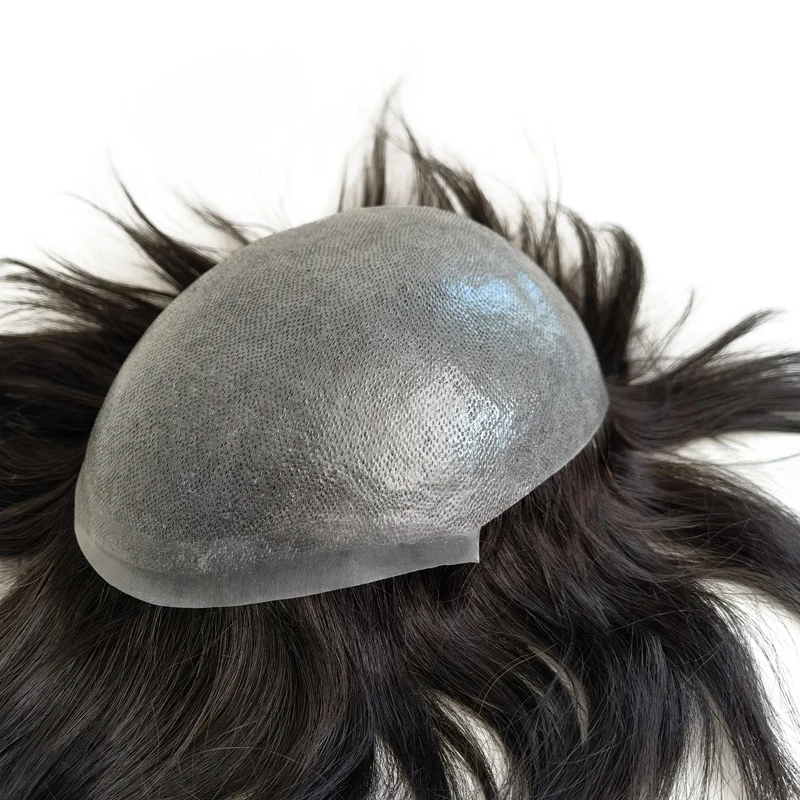 Full Thin Skin PU Reverse Knots Base Natural Human Hair Man Woman Toupee