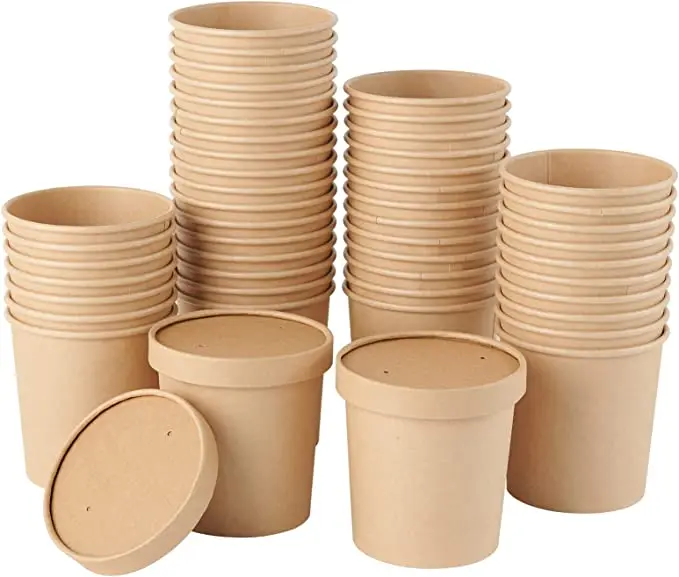 Restaurant ODM/OEM Round Brown Biodegradable Eco-Friendly Disposable Salad Fast Fraft Edible Soup Cup