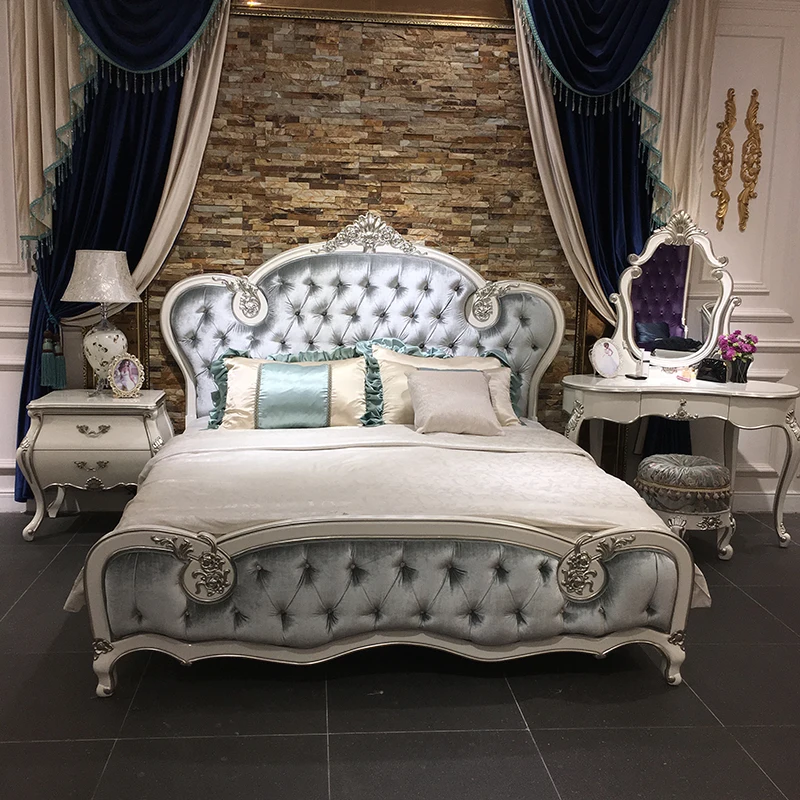 MO LAN European cloth bed Master bedroom Double bed set Luxury 1.5m solid wood Princess King bed