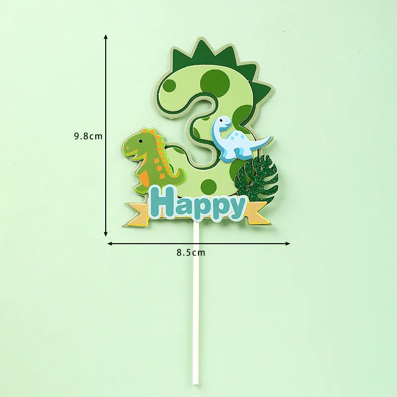Kids Cake Accessories Dinosaur Happy Birthdays Cake Topper Cartoon Number Animal Cake Paper Top