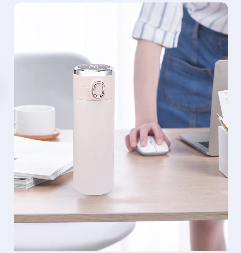 Beauchy Portable 420ml 304 Stainless Steel Bounce Coffee Cup Vacuum Flask Smart Water Bottle With Led Temperature Display