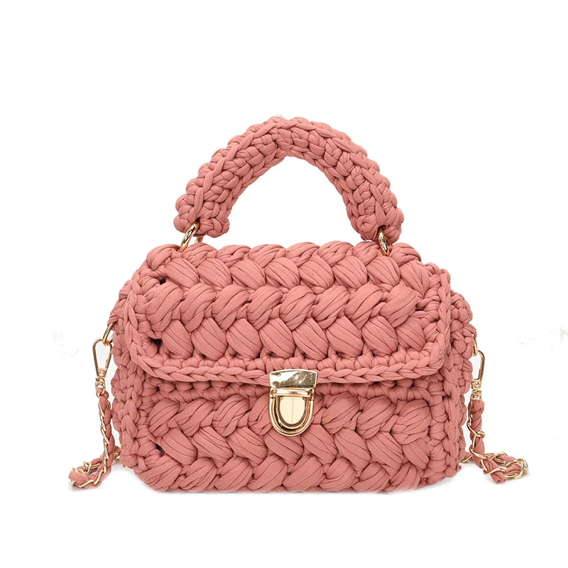2023 New Trendy Ladies Handbags Woven Chunky Knit Purse Diy Crochet Bags Handmade Handbag Women