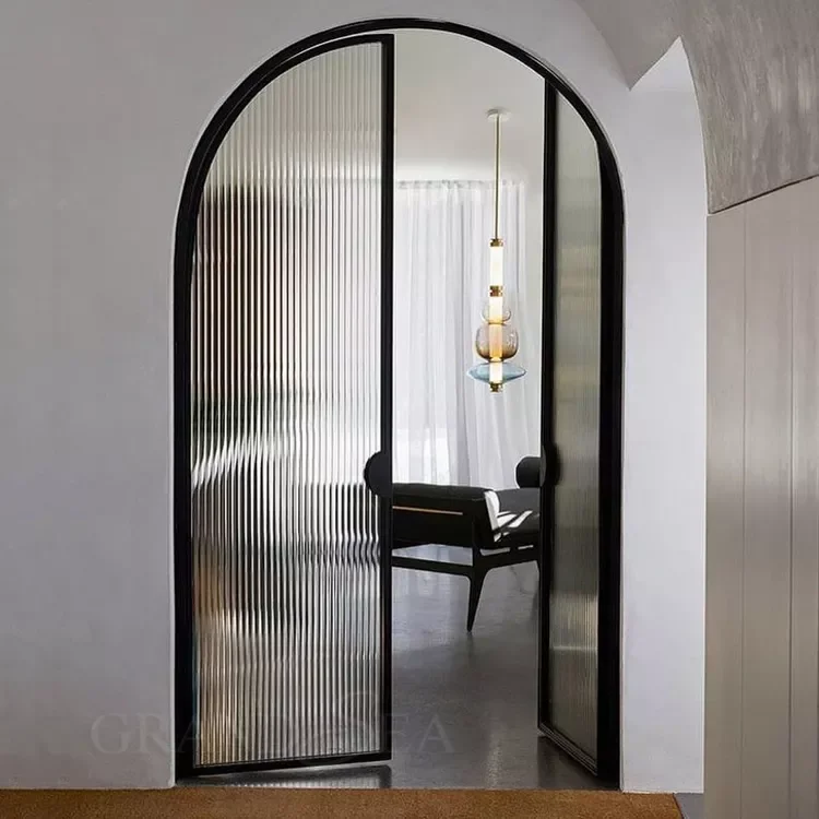 Luxury Modern American Wholesale Iron Metal Glass Interior Arches Shape Steel Door with Flute Glass