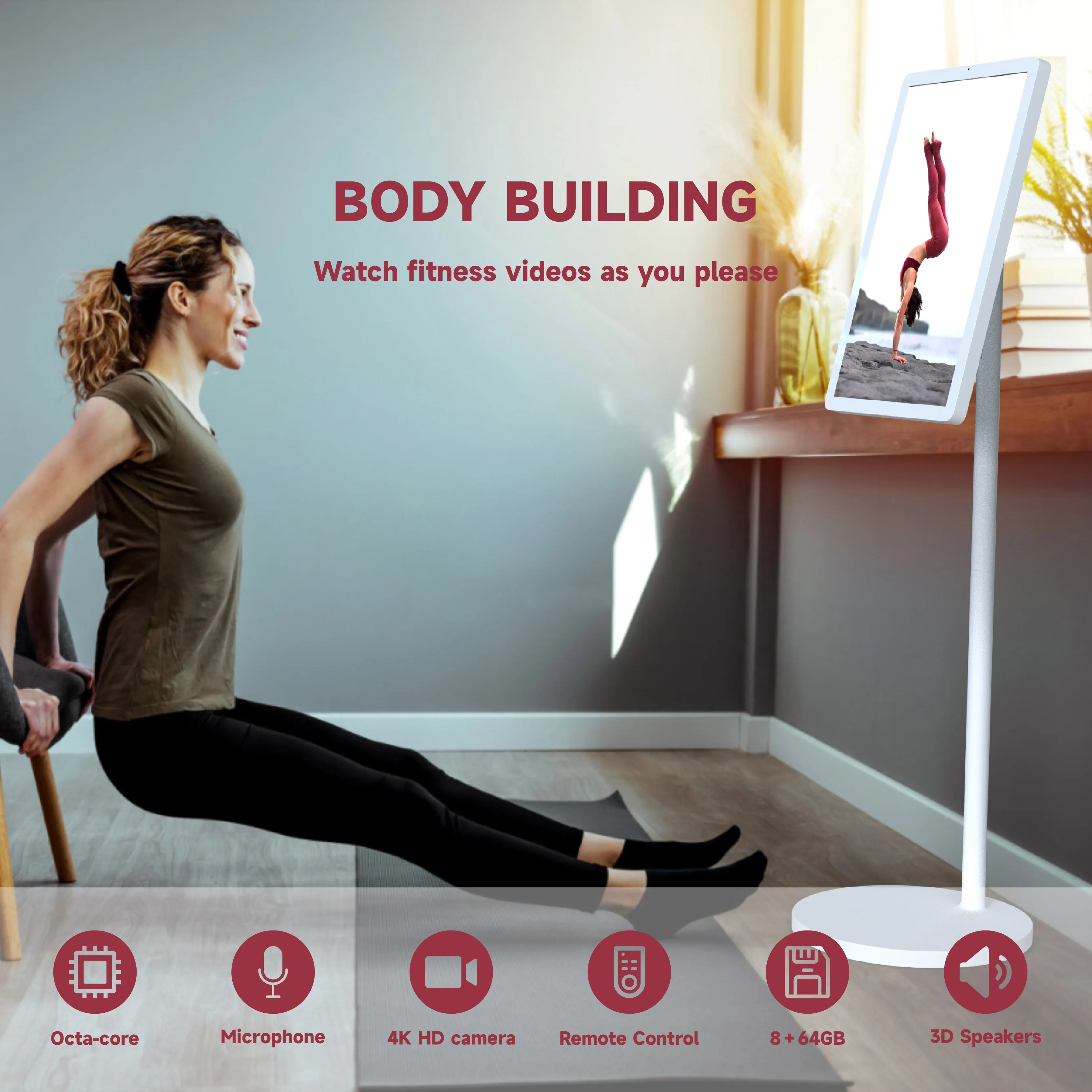 Stand Follow By Me Portable TV 21.5 Inch Touch Screen Display Floor Standing For Fitness Game TV Screen