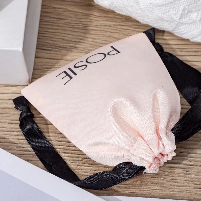 Eco Custom Logo Small Business Drawstring Silk Gift Bag Satin Jewelry Pouch Satin Textile Packaging Bag Wholesale