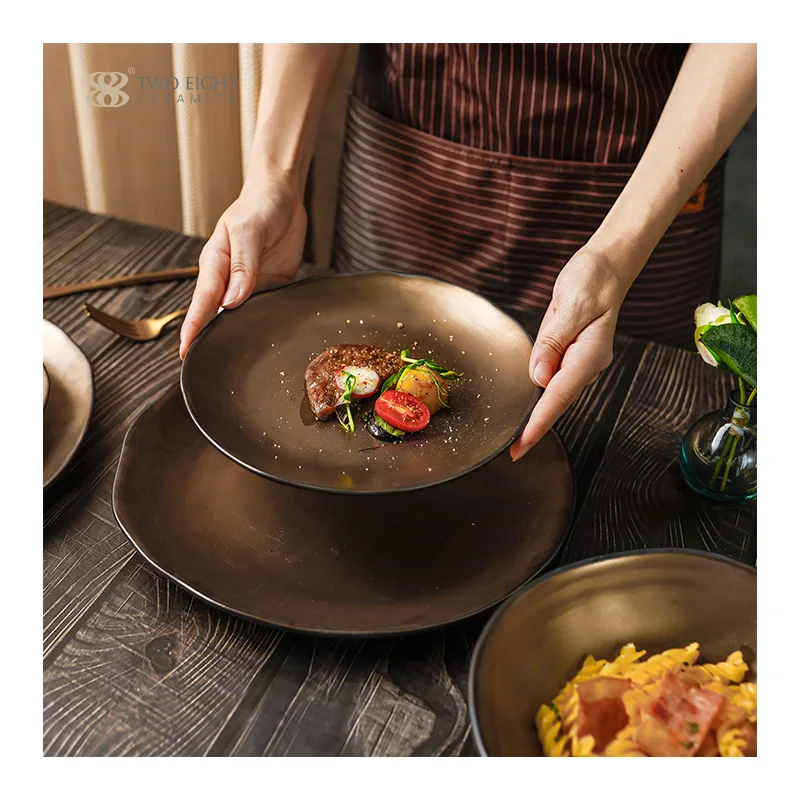 Luxury Gold Porcelain Dishes & Plates European Nordic Rustic Ceramic Mug Wedding Soup Bowl China Dinnerware Sets 24