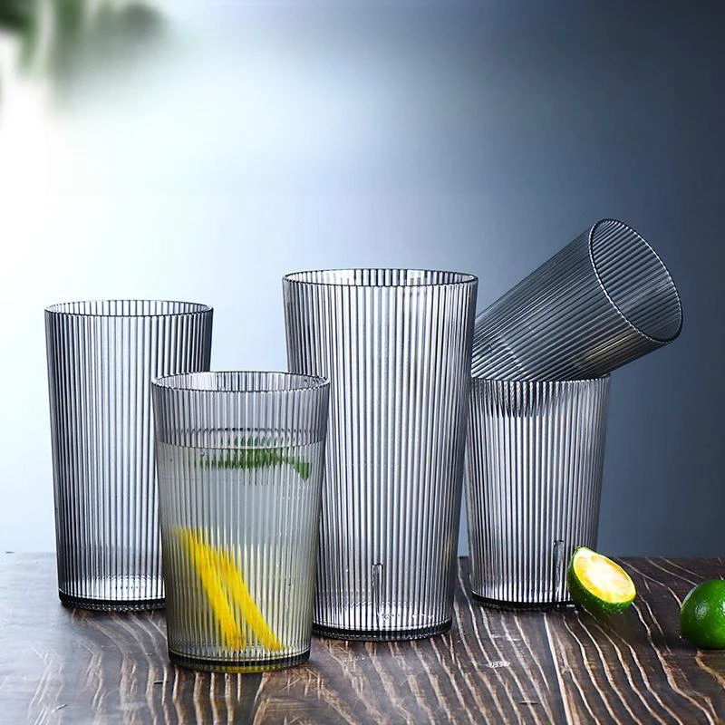 Vertical Grain Fruit Juice Milk Mouthwash Acrylic Plastic Beer Bar Wine Beverage Transparent Pc Water Drinking Cup