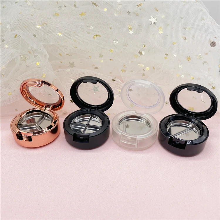 Round metal material empty eyeshadow  palettes case 4 colors mini eye shadow case packaging