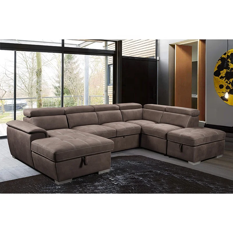 Hot sale fabric Living room sofa home furniture Modern U shaped sofa sectional with storage Reclining sleeper sofa bed
