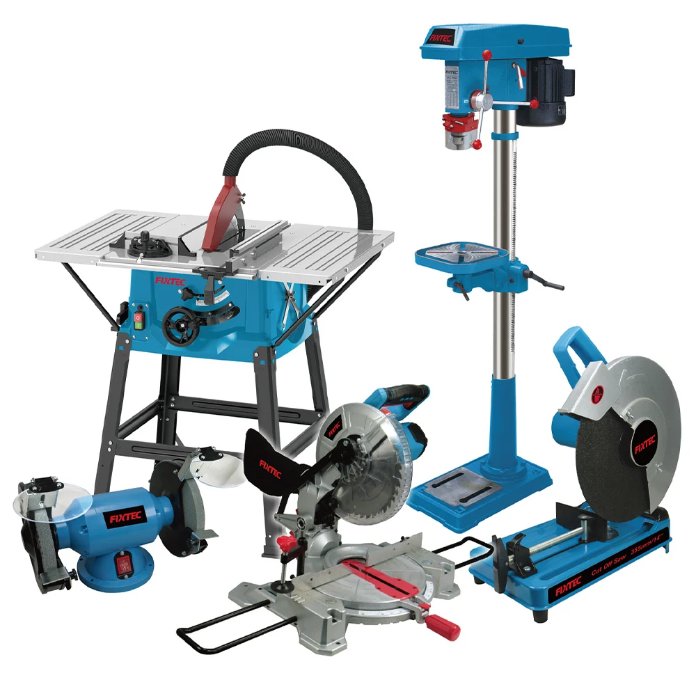 FIXTEC Bench Tool 1500W Portable Table Saw 210mm Single Bevel Sliding Miter Saw Stand with Laser