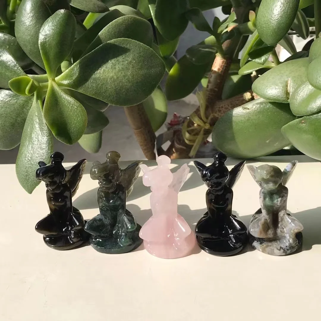 Wholesale Natural Crystal Stone Animal Carving Moss Agate Healing Butterfly Flower Fairy for Decoration Gifts