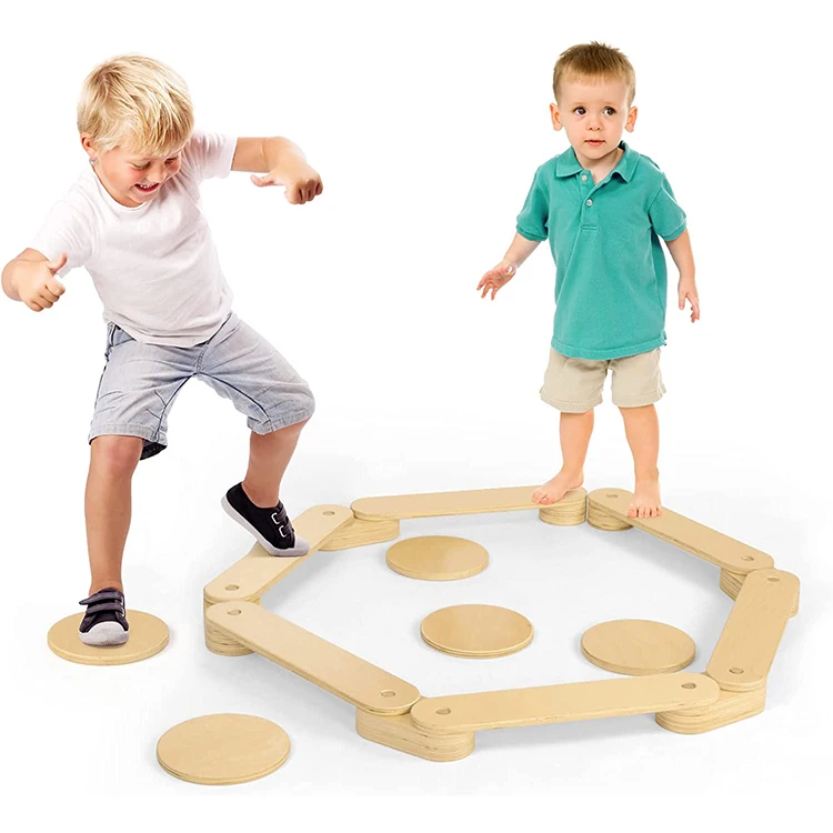 Wooden Kids Montessori Toy Wooden Balance Board Balance Beam Stepping Stones Gymnastics Obstacle Course