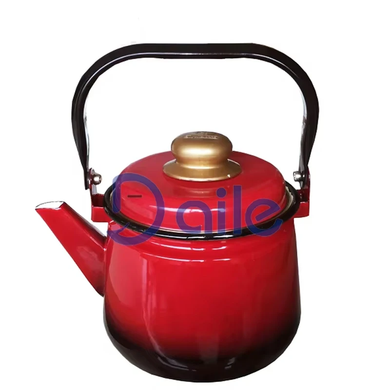 Daile wholesale enameled teapot enamel modern dark-red cast iron kettle with metal handle
