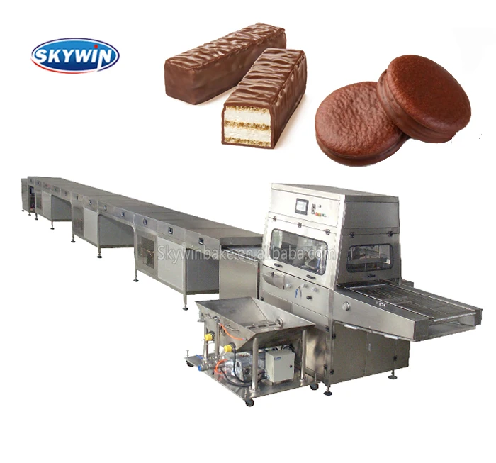 Skywin Factory Cookie Wafer Bar Chocolate Coating Machine With Cooling Tunnel