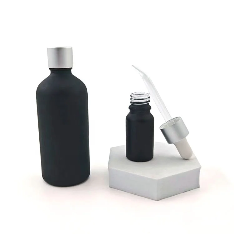 black matte luxury hair oil empty shampoo bottle bamboo dropper pump cap cosmetic set screw glass bottles and jars for cosmetics