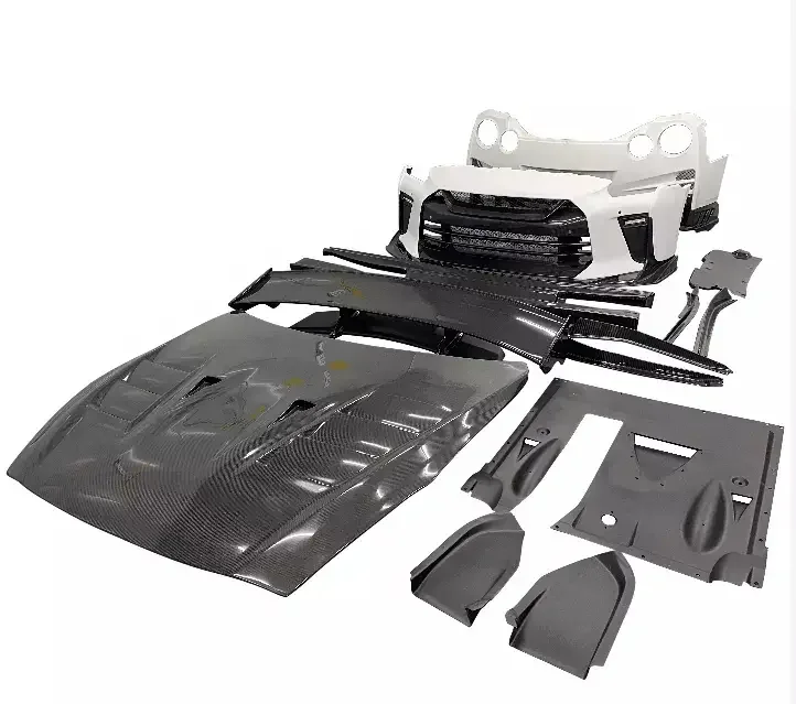 TS style  Hood And Wing Spoiler Bumper Cover Body Kit Carbon Fiber Front Bumper Rear Bumper Side Skris for Nissa GTR R35