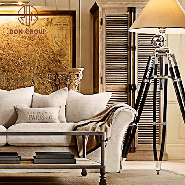 Modern Wedding Hotel Standing Lighting Waterproof Floor Led Large Lights Fabric Shade Height Adjustable Wooden Tripod Floor Lamp