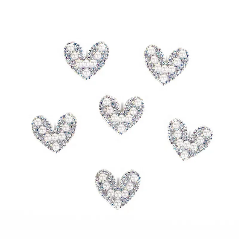 Love Pearl Rhinestone Words Ironing on Patches Applique 3D Handmade DIY Patch Cute Initial Letter Patches