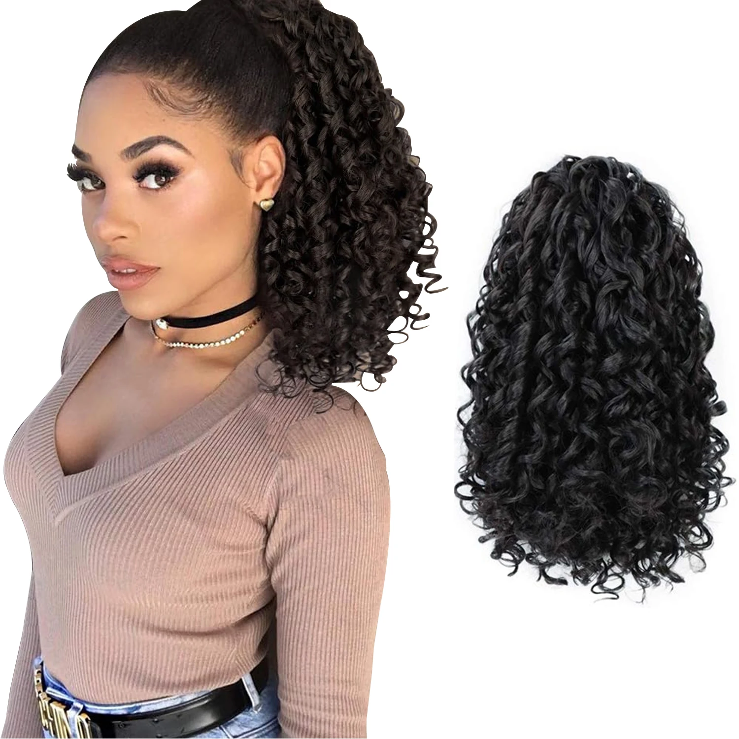 Afro Curly Ponytail Extension Long Drawstring Ponytail for Women Synthetic 18 Inch Fluffy Hairpiece for Daily Use