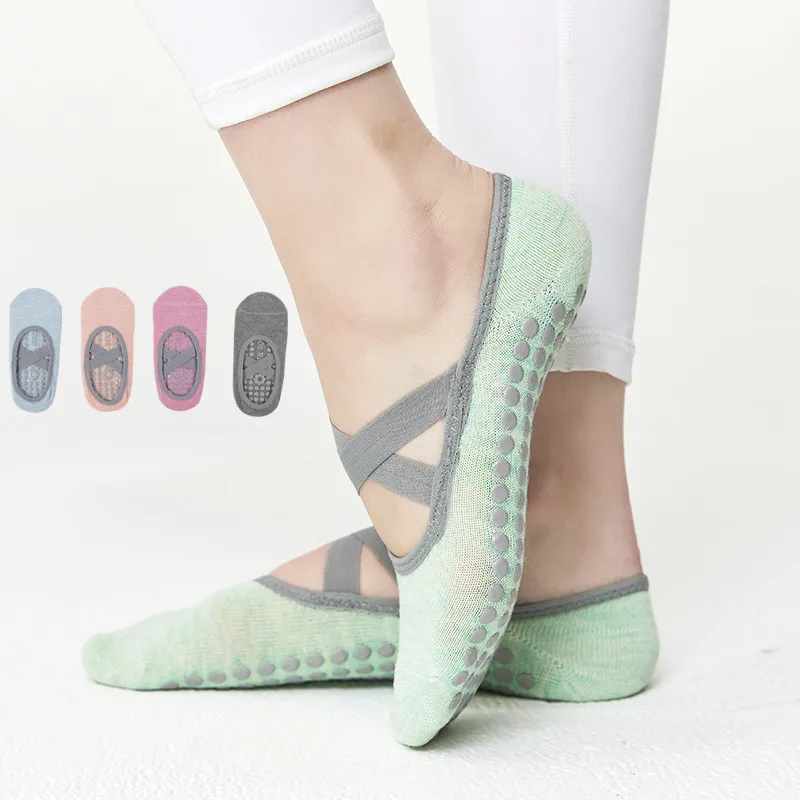 
Custom LOGO Silicone Yoga Socks Ladies Non-slip Cross Lapping Pilates Cotton Sport Gel Socks 