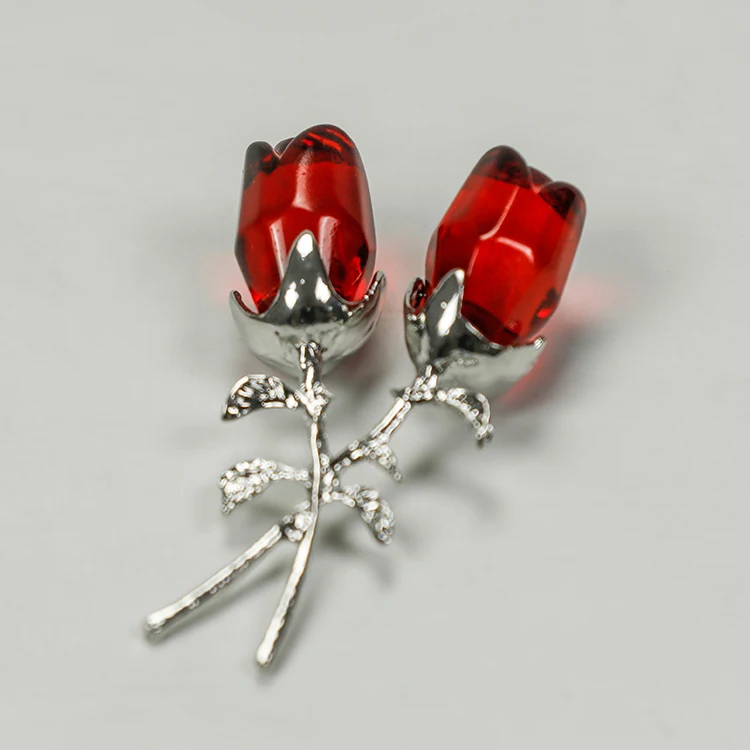 Crystal Red Rose Flower Figurine Wedding gifts for guests souvenirs  metal crafts crystal rose glass decoration