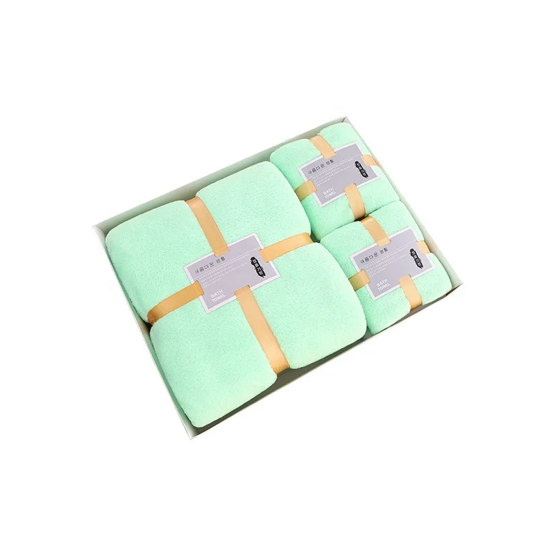 Factory direct wholesale soft coral velvet towels bath towel 3-piece set of wedding souvenirs