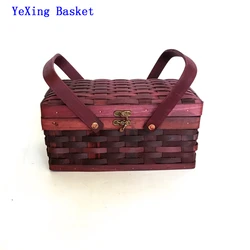 Professional factory woven gift storage gift basket with double collapsible handles