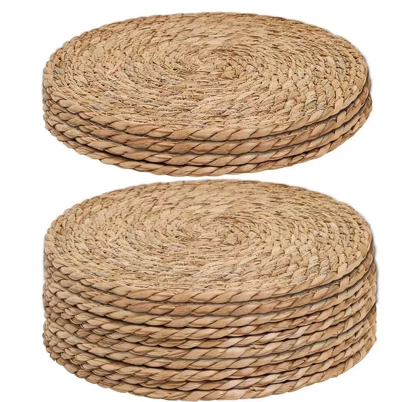 Round Rattan Woven Placemats Natural Hand Woven Water Hyacinth Placemats for Dinning Table Home Wedding